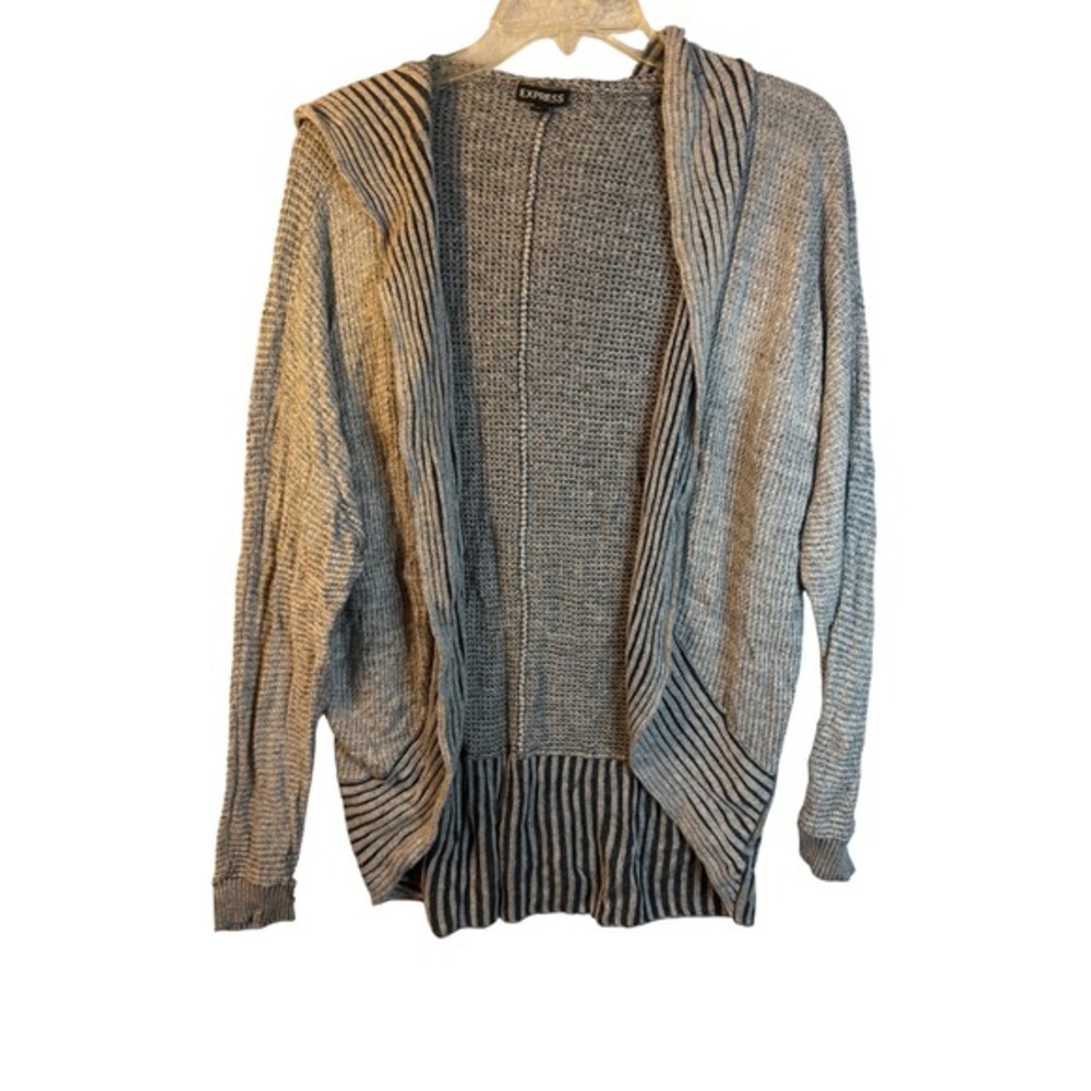 Womens Gray‎ Striped Y2k Cardigan Sweater Open Front Lightweight Size S